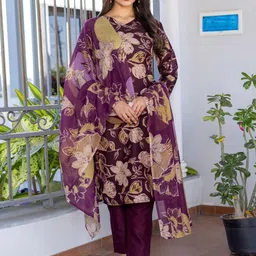 HERE&NOW Women Floral Printed Kurta with Trousers & Dupatta-picture-26