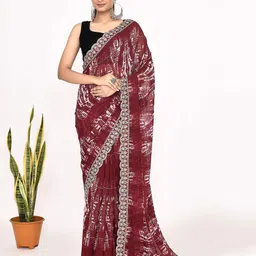 Manu Designer Tie and Dye Embroidered Pure Georgette Saree-52