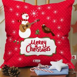 Indigifts Red & White Snowman Merry Christmas Cushion With Filler-image-97