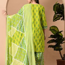 GLOWWORLD Women Ethnic Motifs Printed Regular Kurta with Salwar & With Dupatta image 4