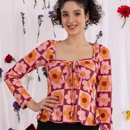 VANGULL Floral Print Tie-Up Neck Top-picture-24