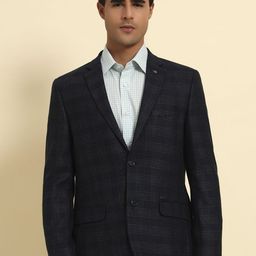 Cantabil Smart Fit Checked Notched Lapel Long Sleeve Single Breasted Blazer-image-53