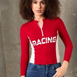 SASSAFRAS Women Typography Printed High Neck Slim Fit T-shirt-image-99