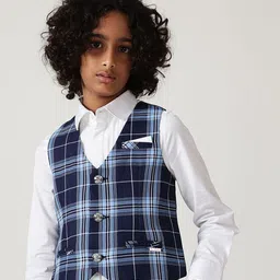 One Friday Boys Slim Fit Sleeveless Checked Waistcoat-image-62