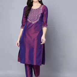 KOTHOTYA Women Embroidered Regular Kurta with Trousers-image-12