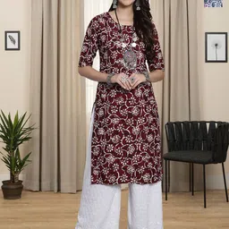 HERE&NOW Selection Of 2 Floral Printed Round Neck Straight Kurtas-picture-10