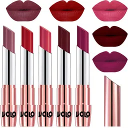 VOLO Set Of 5 Creme Matte Lipsticks - Plum 36-Tomato Red 40-Pink 41-Maroon 42-Magenta 45-10