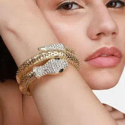 Tipsy closet Women Gold-Plated Artificial Stones Stainless Steel Cuff Bracelet-image-10