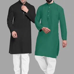 VS MALL Green Cotton Blend Kurta Sets-picture-53