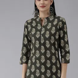 BAESD Women Ethnic Print Mandarin Collar Cotton Top-29