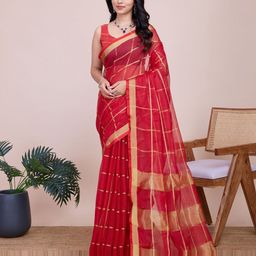 VEDANT VASTRAM Checked Zari Silk Cotton Kanjeevaram Saree-image-52