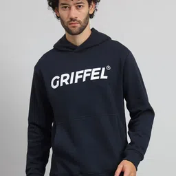 GRIFFEL Men Typography Printed Hood Fleece Pullover Sweatshirt-image-46