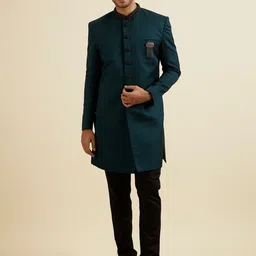 Manyavar Jaal Patterned Indo Western Sherwani Set-image-14