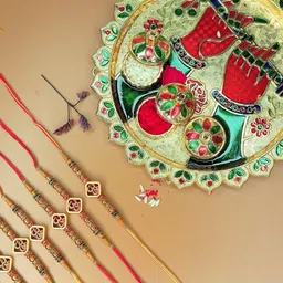 Anouk Set Of 6 Stones Studded & Beaded Rakhi Greeting Card & Pooja Thali-54
