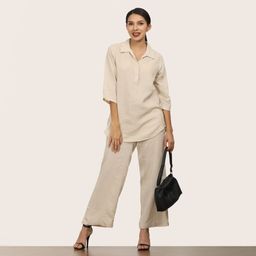 Saltpetre Women Beige Skipper Collar Tunic With Trouser Co-Ords-picture-29