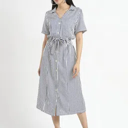 Madame Women Striped Printed Shirt Midi Dress-image-70