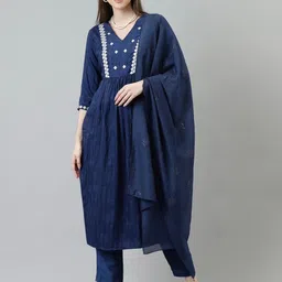 GURRA Striped Work V-Neck Lace Work Straight Kurta With Trousers And Dupatta-48