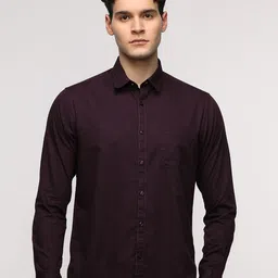 Crocodile Men Comfort Spread Collar Textured Cotton Casual Shirt-image-78