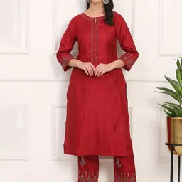 W Women Floral Embroidered Regular Beads and Stones Kurta with Trousers-picture-10