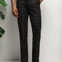 SUBTRACT Men Checked Slim Fit Wrinkle Free Formal Trousers-image-27