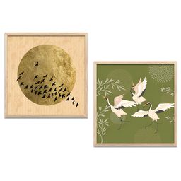 Kotart Brown & Green 2 Pieces Birds & Moon Printed Wooden Wall Arts-picture-24