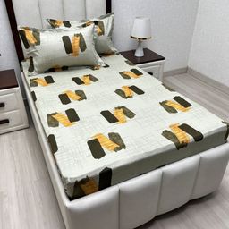 Pure Decor Green & Grey Geometric Single Bedsheet with 2 Pillow Covers-3
