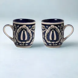 Unravel India Blue 2 Piece Printed Handcrafted Ceramic Mugs-picture-18