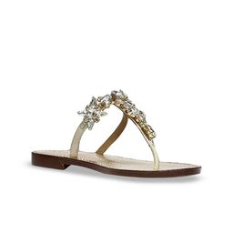 Saint G Women Leather Embellished Round Toe T-Strap Flats-57