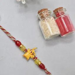 MEIRA JEWELLERY Set Of 3 Beaded Brothers Pikachu Rakhi With Greeting Card & Roli Chawal-picture-49