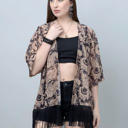 PURYS Women Printed Tasselled Longline Shrug-image-63