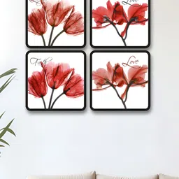 Myntra Elegant Homes Red & White 4 Pieces Floral And Botanical Printed Wood Wall Art-7