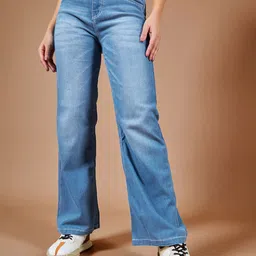 DOLCE CRUDO Women Wide Leg Light Fade Stretchable Jeans-image-86