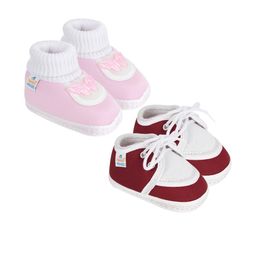 NESKA MODA Kids-Unisex Maroon Cotton Booties-picture-44