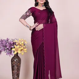 K 5 Fashion Solid Pure Chiffon Maheshwari Saree-image-61