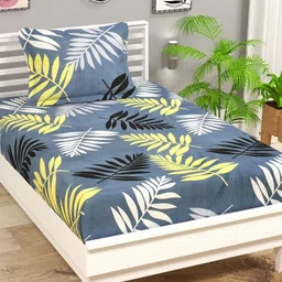 VAS COLLECTIONS Grey & Black Floral Printed 144 TC Single Bedsheet Set 1.52 M x 2.20 M-picture-5