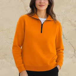 Moda Rapido Women Mustard Half Zipper Collared Sweatshirt-picture-11