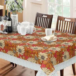 LooMantha Orange Floral Waterproof Plastic 6-Seater Table Cover-image-93