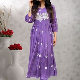 GoSriKi Floral Embroidered Regular Anarkali Kurta with Trousers & Dupatta-picture-53