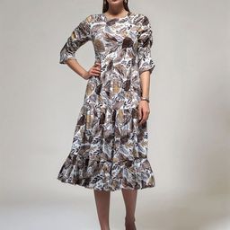 DressBerry Women Tropical Printed Fit & Flare Midi Dress-image-65