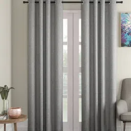 soumya Grey Solid Jute 7 Ft Light Filtering Eyelet Door Curtain-picture-27