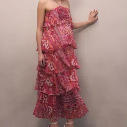 Vero Moda Women Ethnic Motifs Print Halter Neck Fit & Flare Maxi Dress-picture-15