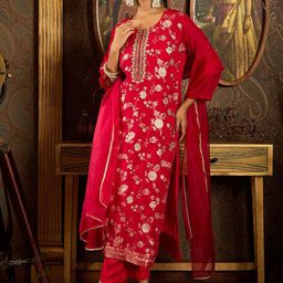 Indo Era Women Ethnic Motifs Embroidered Regular Kurta with Trousers & With Dupatta-13