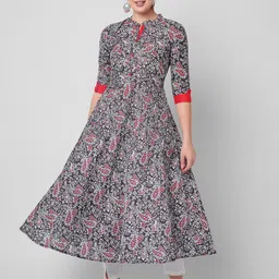 HERE&NOW Women Paisley Printed Festive Pure Cotton Anarkali Kurta-13