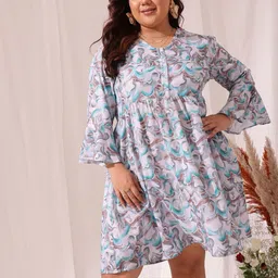 CURVY STREET Plus Size Floral Printed Bell Sleeve Fit & Flare Dress-24