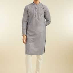 Diwas by Manyavar Geometric Printed & Embroidered Mandarin Collar Straight Kurta-picture-47