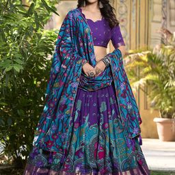 LOOKNBOOK ART Printed Kalamkari Ready to Wear Lehenga & Unstitched Blouse With Dupatta-picture-37