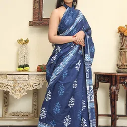 Craft Musium Floral Pure Cotton Hand Block Printed Saree-image-22