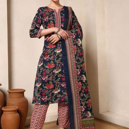 Spera Women Floral Printed Regular Gotta Patti Kurta with Trousers & Dupatta-image-106