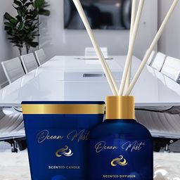 Pan Aromas Oriental Ocean Mist 2Pcs Blue & White Reed Diffuser & Scented Candle Gift Set-0