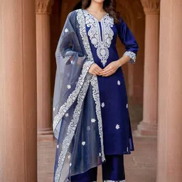SKYLEE Women Floral Embroidered Kurta with Trousers & Dupatta-picture-17